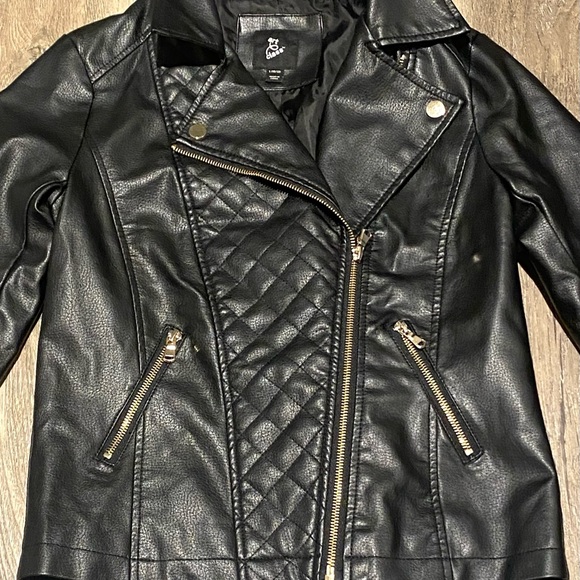 Faux leather motto jacket, gold hardware | Size L (10-12) - Picture 2 of 12